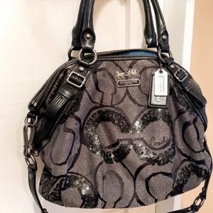 Like New Coach Madison Purse Signature Art Sequin Satchel Shoulder Bag